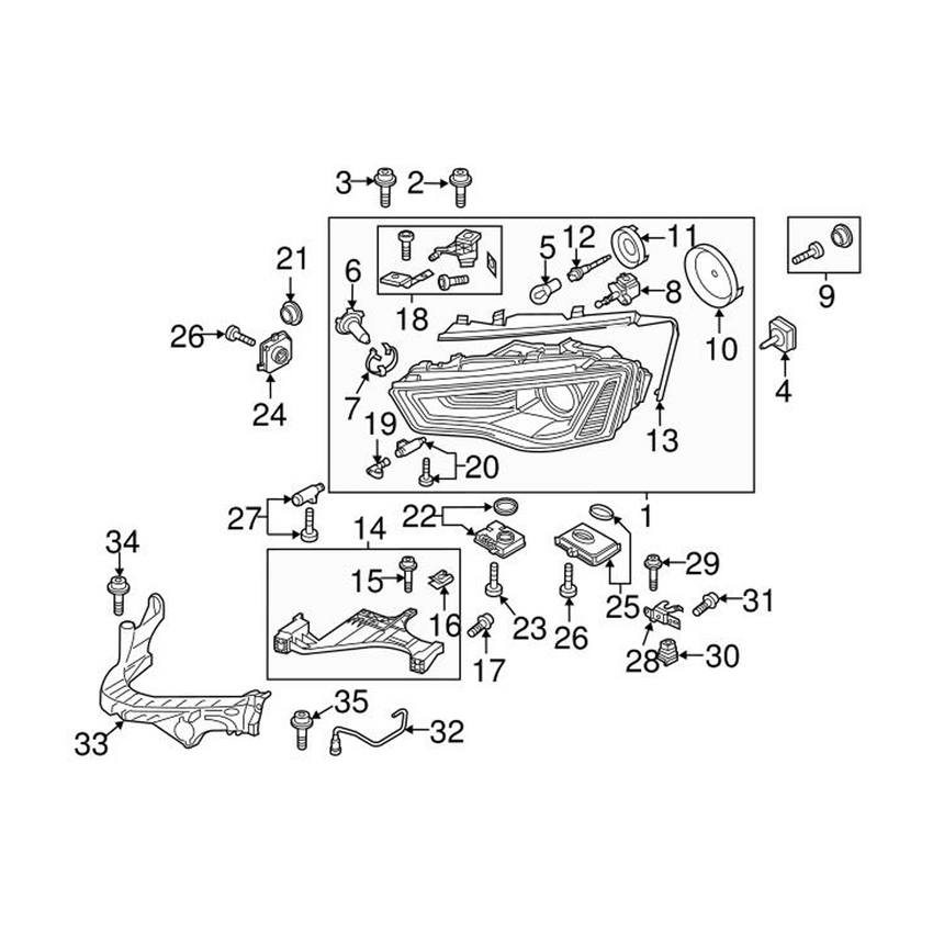 Audi Headlight Mounting Parts Kit - Passenger Side 8T0998122B